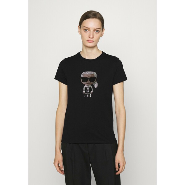 KARL LAGERFELD IKONIK RHINESTONE KARL T-shirt z nadrukiem black K4821D07M
