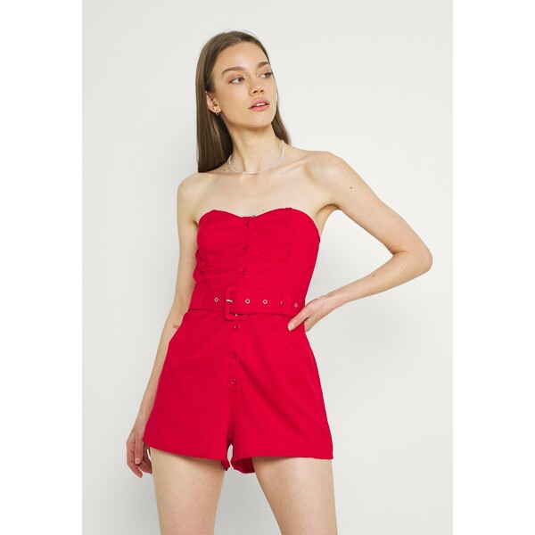 Missguided BELTED BUTTON THROUGH BANDEAU Kombinezon red M0Q21T0A2