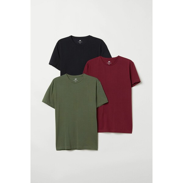 H&M T-shirt Slim Fit 3-pak 0578630046 Ciemna zieleń khaki