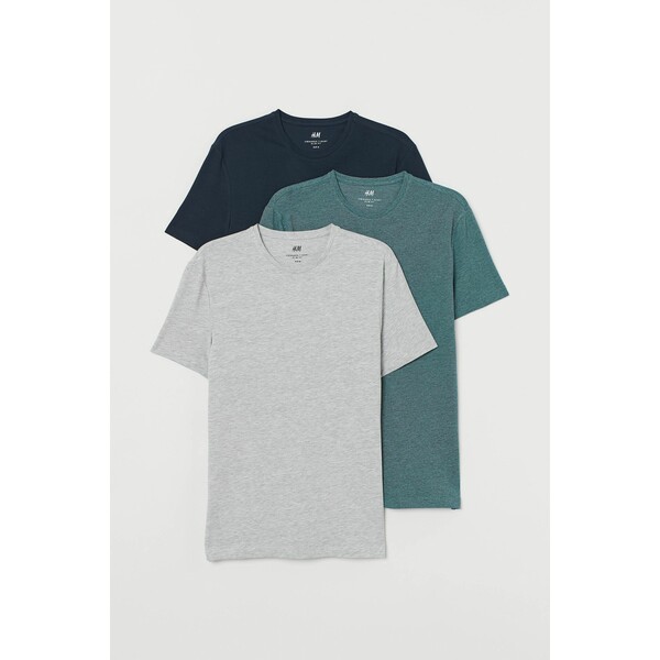 H&M T-shirt Slim Fit 3-pak 0578630040 Turkusowy/Szary melanż/Granat.
