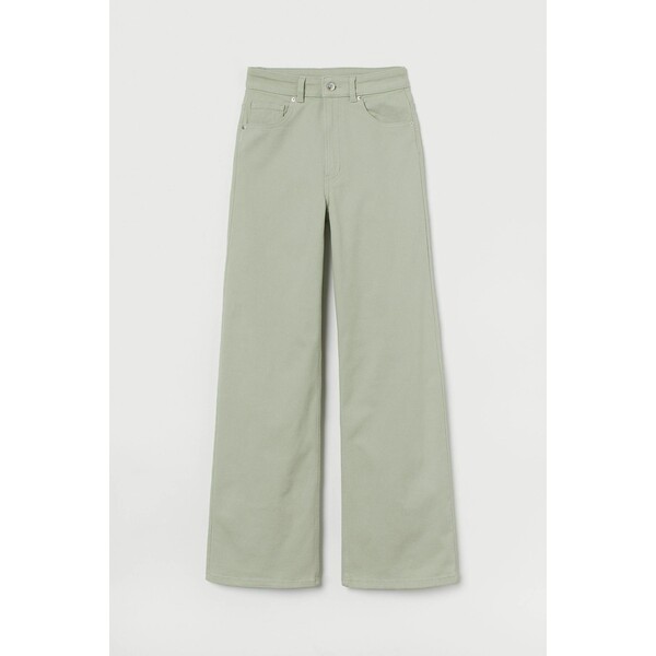 H&M Szerokie spodnie z diagonalu 0963087016 Jasna zieleń khaki