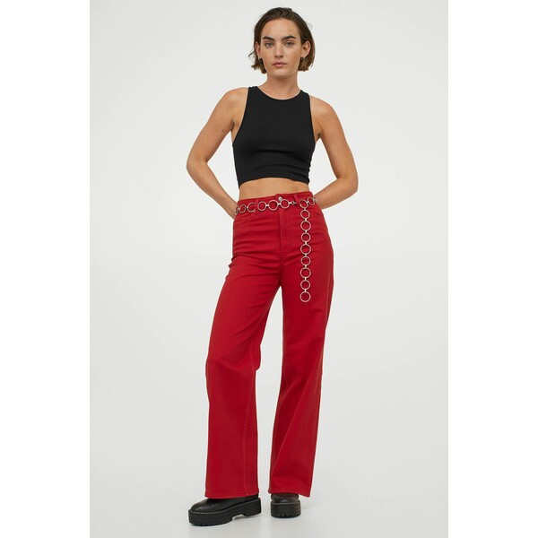 H&M Szerokie spodnie z diagonalu 0963087016 Czerwony