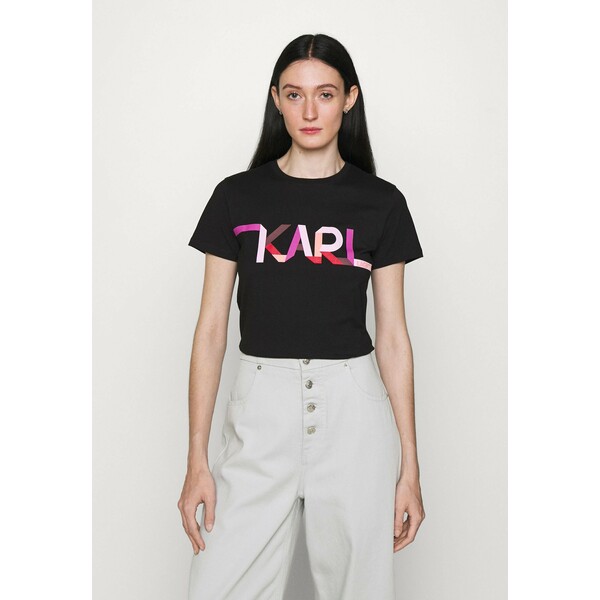 KARL LAGERFELD STRIPE LOGO T-shirt z nadrukiem black K4821D07F