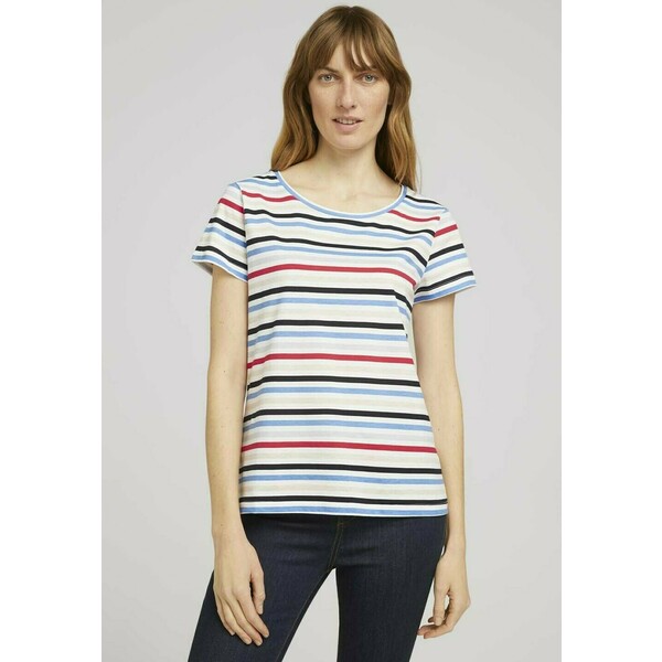 TOM TAILOR T-shirt z nadrukiem navy red multicolor stripe TO221D16X