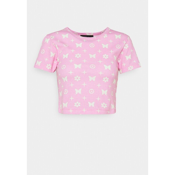 NEW girl ORDER BUTTERFLY MONOGRAM T-shirt z nadrukiem pink NEM21E00O