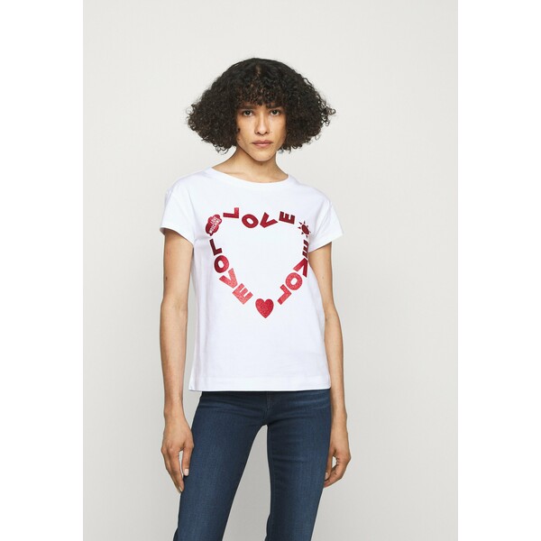 Love Moschino T-shirt z nadrukiem optical white LO921D05X