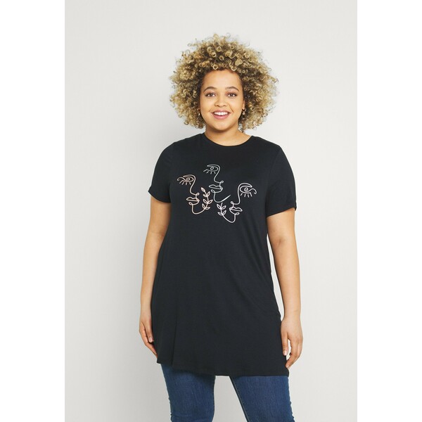 Simply Be SCRIBBLE FACE LONGLINE T-shirt z nadrukiem black SIE21D057