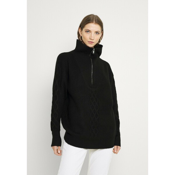 Cotton On HALF ZIP CABIN CABLE OVERSIZED Sweter black C1Q21I01O