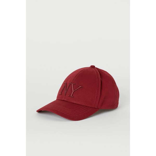 H&M Bawełniana czapka z daszkiem - 0710695032 Ciemnoczerwony/NY