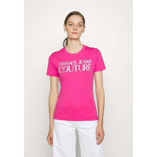 Versace Jeans Couture T-shirt z nadrukiem pink/silver VEI21D032