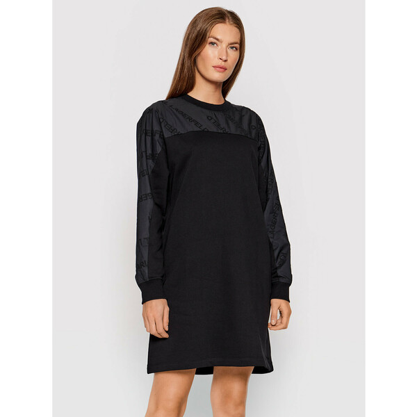 KARL LAGERFELD Sukienka dzianinowa Logo Poplin Sleeve 215W1351 Czarny Regular Fit