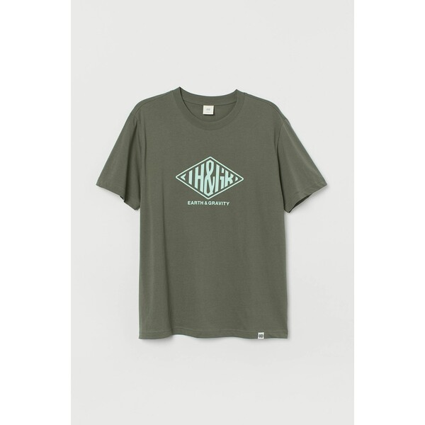 H&M T-shirt z nadrukiem 0699923163 Zieleń khaki/Earth