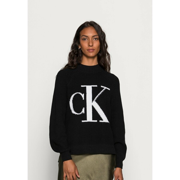 Calvin Klein Jeans RAGLAN SWEATER Sweter black/bright white C1821I03A