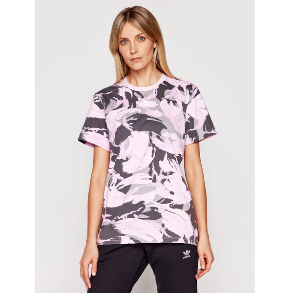 adidas T-Shirt Essentials Boyfriend Camouflage GL7587 Różowy Boyfriend Fit