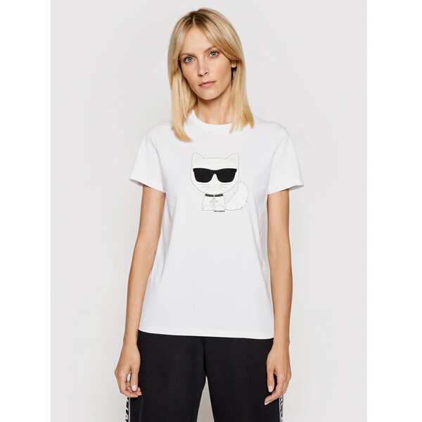 KARL LAGERFELD T-Shirt Ikonik Choupette 210W1723 Biały Regular Fit