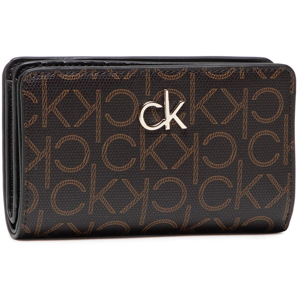 Calvin Klein Duży Portfel Damski Billfold French Wallet Monogram K60K608328 Brązowy