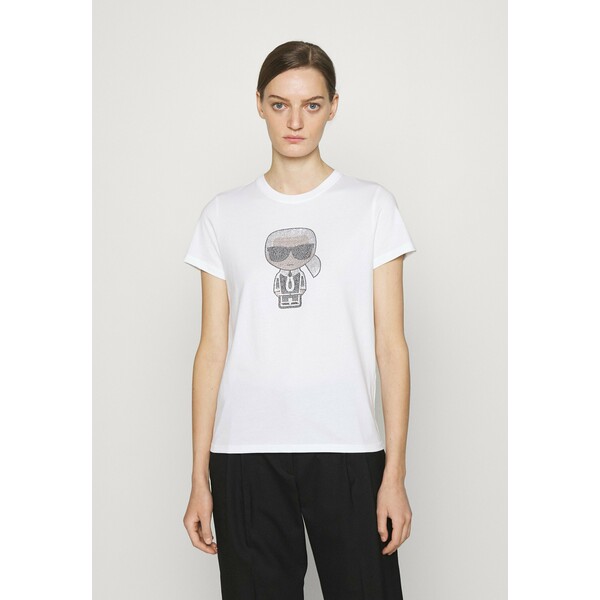 KARL LAGERFELD IKONIK RHINESTONE KARL T-shirt z nadrukiem white K4821D07M