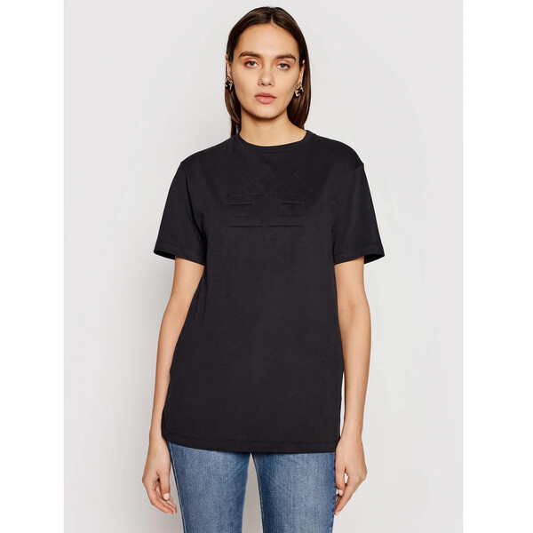 Elisabetta Franchi T-Shirt MA-196-11E2-V170 Czarny Straight Fit