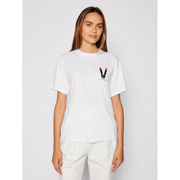 Victoria Victoria Beckham T-Shirt Lipstick 2321JTS003008A Biały Relaxed Fit