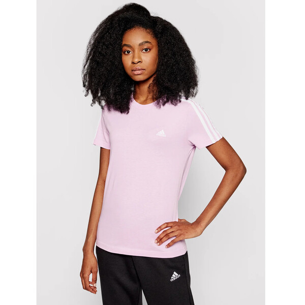 adidas T-Shirt Loungewear Essentials 3-Stripes GL0790 Różowy Slim Fit