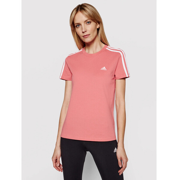 adidas T-Shirt Loungewear Essentials 3-Stripes GL0787 Różowy Slim Fit