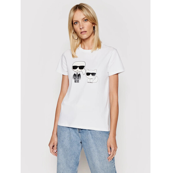 KARL LAGERFELD T-Shirt Ikonik &amp; Choupette 210W1724 Biały Regular Fit