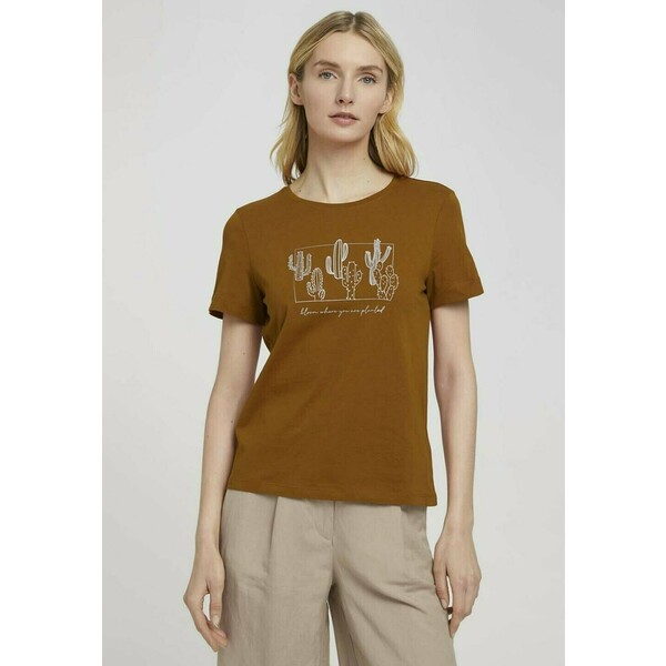 TOM TAILOR T-shirt z nadrukiem caramel brown TO221D190