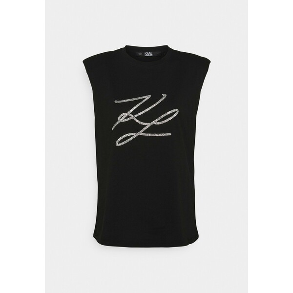 KARL LAGERFELD SHOULDER PAD LOGO TANK T-shirt z nadrukiem black K4821D088