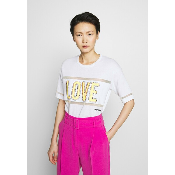 Love Moschino T-shirt z nadrukiem optical white LO921I026