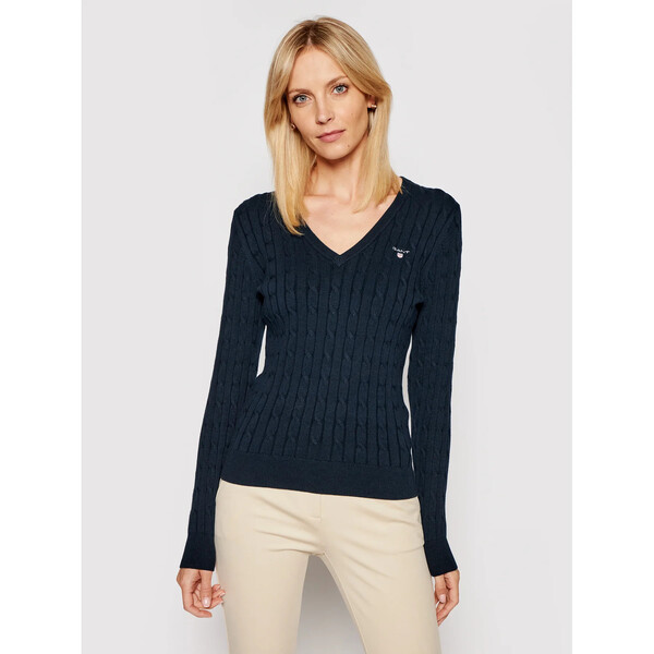 Gant Sweter Stretch Cable 480022 Granatowy Slim Fit