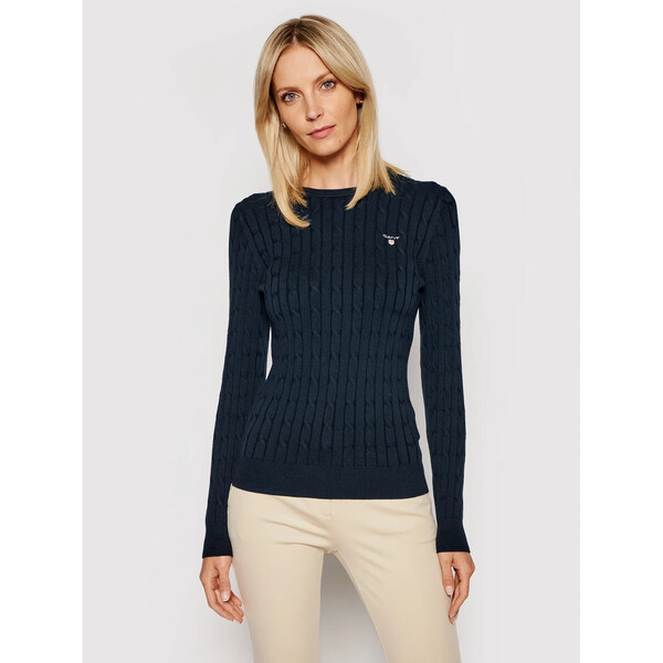 Gant Sweter Stretch Cable Crew 480021 Granatowy Slim Fit
