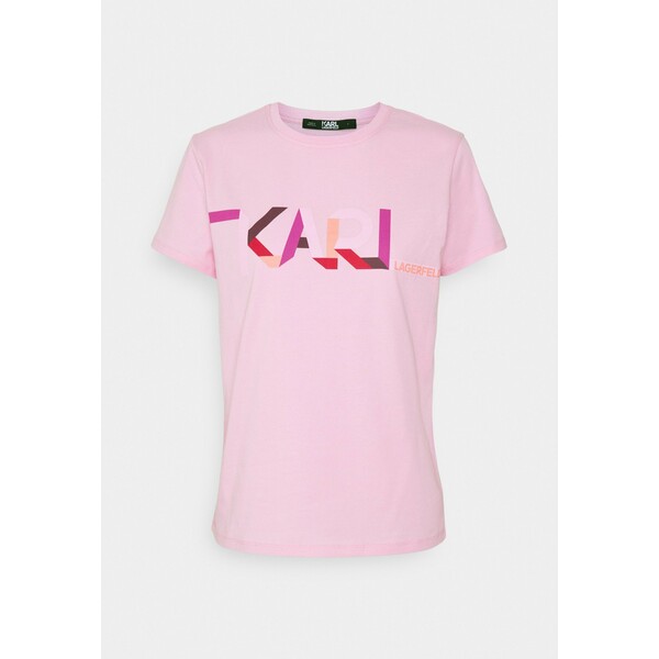 KARL LAGERFELD STRIPE LOGO T-shirt z nadrukiem pink K4821D07D