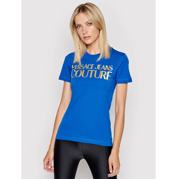 Versace Jeans Couture T-Shirt Logo Foil 71HAHT04 Niebieski Slim Fit