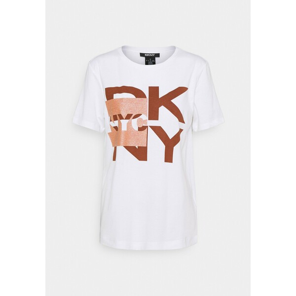 DKNY LOGO GLITTER T-shirt z nadrukiem white/bitter chocolate/sunet DK121D02Q