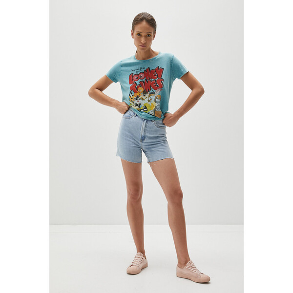Medicine T-shirt bawełniany damski z nadrukiem Looney Tunes turkusowy RS21-TSDC26_66X