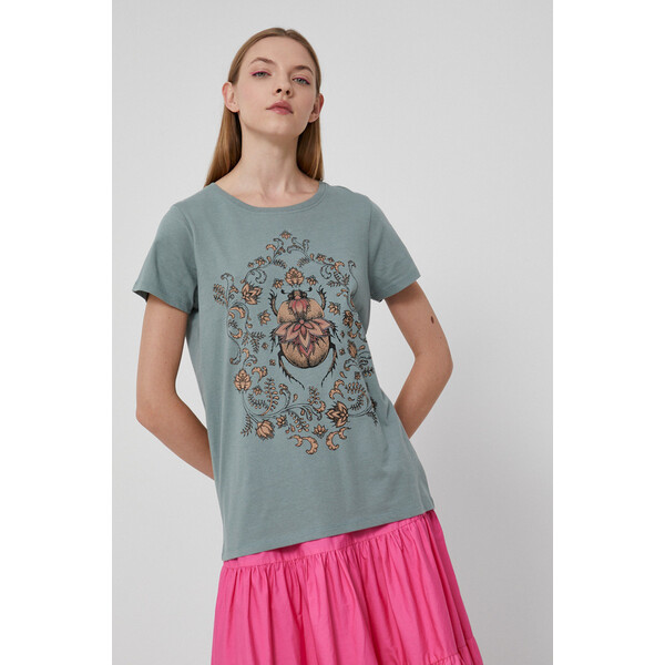 Medicine T-shirt damski z bawełny organicznej turkusowy RW21-TSD107_06X