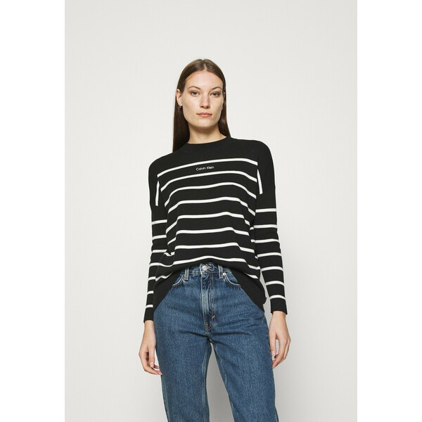 Calvin Klein STRIPE LOGO A LINE SWEATER Sweter black 6CA21I022