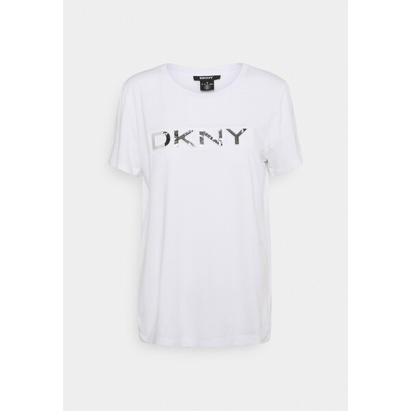 DKNY BOX LOGO T-shirt z nadrukiem white/metallic silver DK121D02R