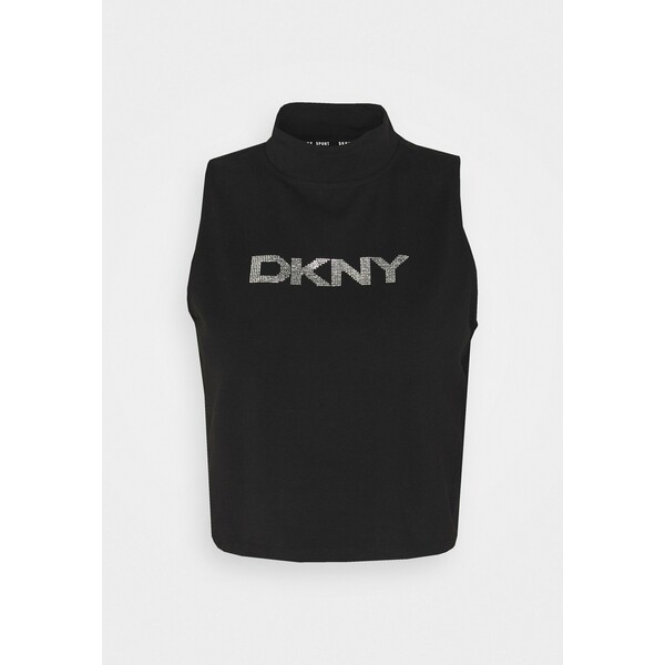 DKNY MOCK NECK CROPPED TANK RHINESTONE LOGO T-shirt z nadrukiem black DK141D01T