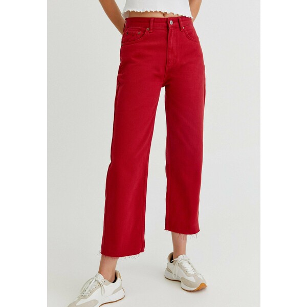 PULL&BEAR CROPPED Jeansy Straight Leg red PUC21N0C9