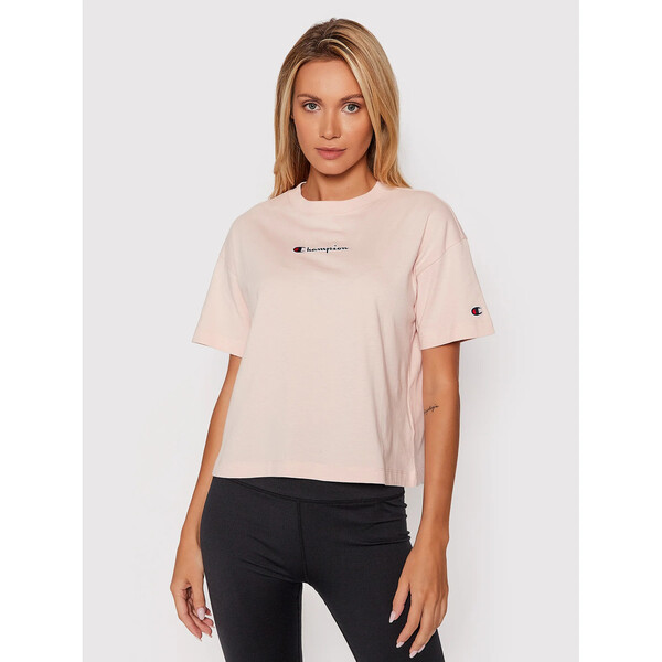Champion T-Shirt Script Logo 114474 Różowy Regular Fit