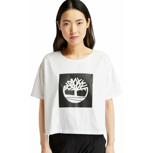 Timberland CROPPED LOGO TEE T-shirt z nadrukiem white TI121D00C