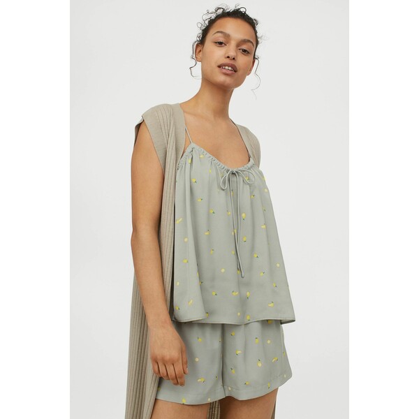 H&M Satynowa piżama 0970480003 Jasna zieleń khaki/Cytryny