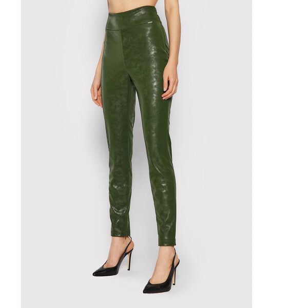 Guess Spodnie z imitacji skóry Priscilla W1BB08 WE5V0 Zielony Extra Slim Fit