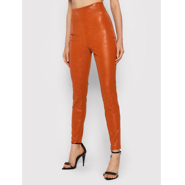 Guess Spodnie z imitacji skóry Priscilla W1BB08 WE5V0 Pomarańczowy Extra Slim Fit