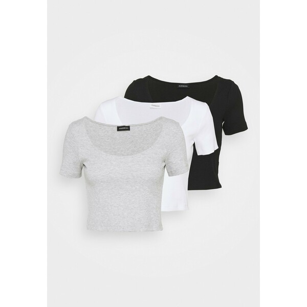 Even&Odd Tall 3 PACK T-shirt z nadrukiem mottled light grey /white/black EVI21D015