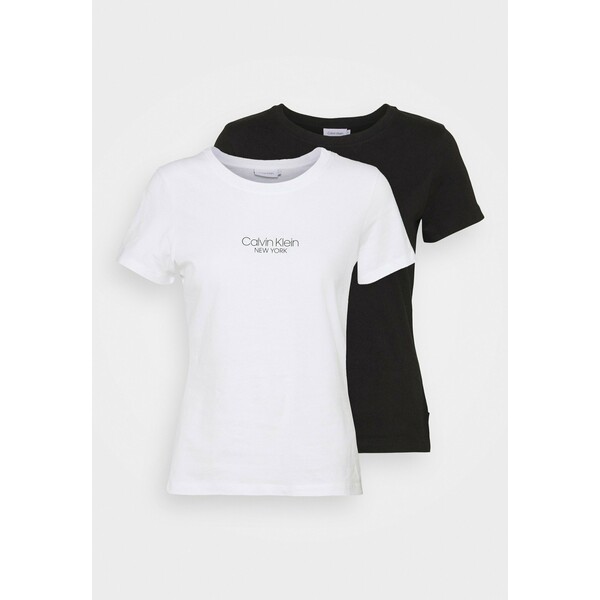 Calvin Klein SLIM FIT 2 PACK T-shirt z nadrukiem black/bright white 6CA21D03F