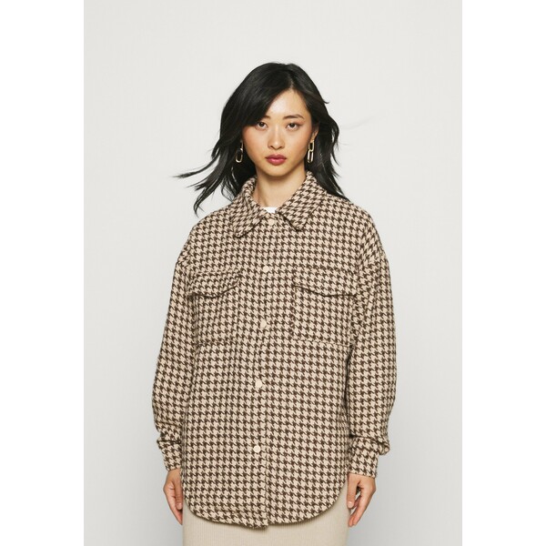 Missguided Petite HOUNDSTOOTH SHACKET WITH POCKETS Żakiet brown M0V21G02E