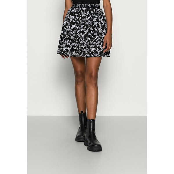Calvin Klein Jeans LOGO WAISTBANDSKIRT Spódnica mini black floral aop C1821B04N