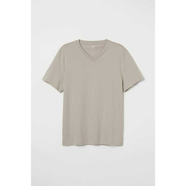 H&M T-shirt z dekoltem w serek Regular Fit - - ON 0763275054 Szarobeżowy